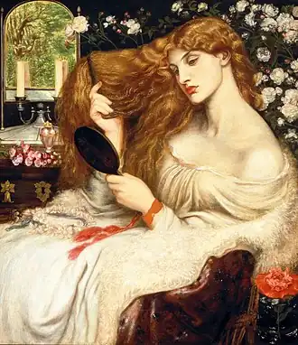 Lady Lilith (1868), Delaware Art Museum (Fanny Cornforth, overpainted at Kelsmcott 1872–73 with the face of Alexa Wilding)[66]