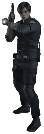 A police officer holding flashlight and a gun.