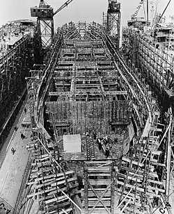Day 6 : Bulkheads and girders below the second deck are in place.