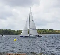 Round Lidingö Race 2009. Hyundai a type Super Maxi 100 boat at the finishing line.