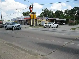 View is NW at Long Point Road and Lynnview. Long Point Fault passes left-right across the photo center.