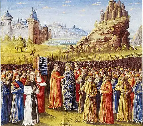 Illustration of Louis taking of the cross at Vezelay