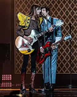 Ottomano performing with Lucio Corsi at Eurovision 2025