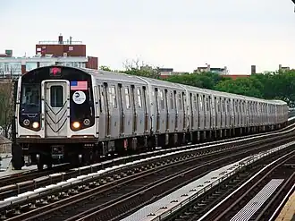 R160B subway cars on the F service of the New York City Subway