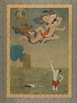 The mahasiddha Ghantapa (below), from Situ Panchen's set of thangka depicting the Eight Great Tantric Adepts. 18th century, with Chinese influence