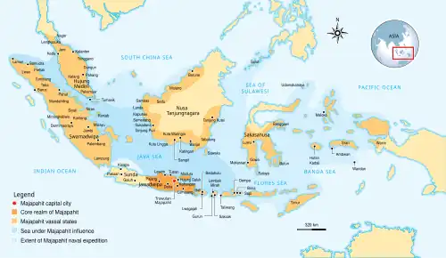 The extent of Majapahit influence according to the Nagarakṛtāgama.[1]