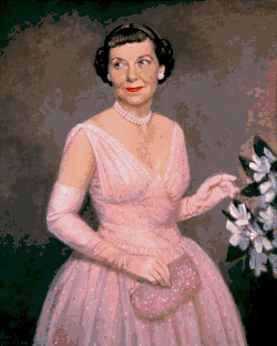 Painting of Mamie in a pink gown