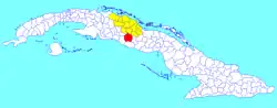Manicaragua municipality (red) within Villa Clara Province (yellow) and Cuba