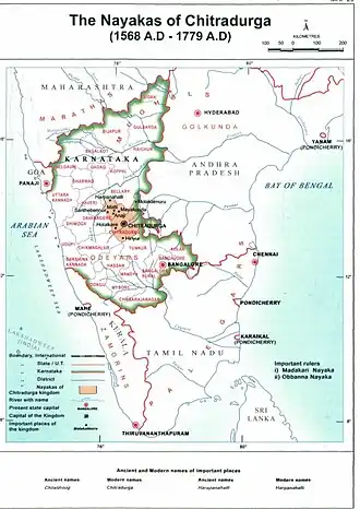 Map Showing territories of Nayakas of Chitradurga Kingdom