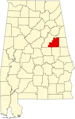 Map of Alabama highlighting Clay County
