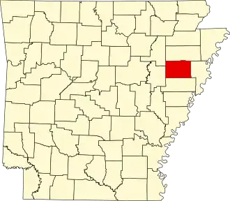 Map of Arkansas highlighting Cross County