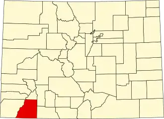 Map of Colorado highlighting La Plata County