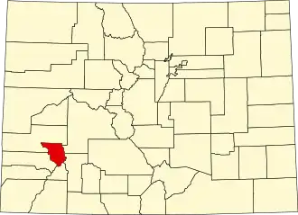 Map of Colorado highlighting Ouray County