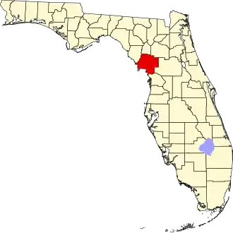 A state map highlighting Levy County in the corner part of the state. It is large in size.