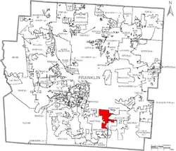 Location of Obetz within Franklin County