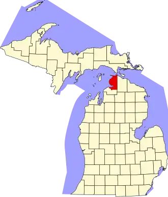 State map highlighting Emmet County