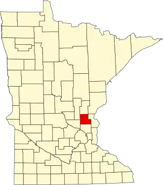 Map of Minnesota highlighting Isanti County
