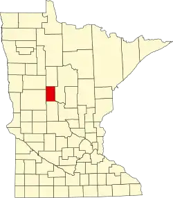 Map of Minnesota highlighting Wadena County