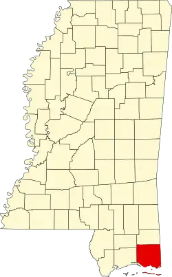 Map of Mississippi highlighting Jackson County
