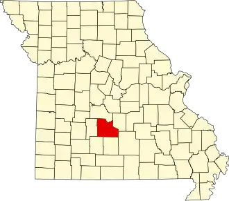 A state map highlighting Laclede County in the southern part of the state.