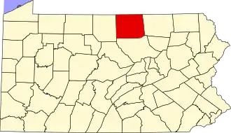 Map of Pennsylvania highlighting Tioga County