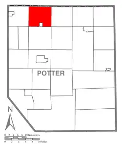 Map of Potter County, Pennsylvania highlighting Oswayo Township