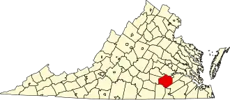 Map of Virginia highlighting Dinwiddie County