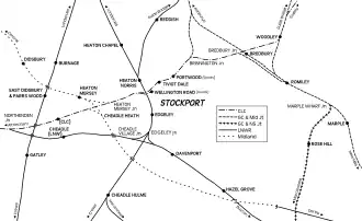 Cheadle railway station (London and North Western Railway) is located in Stockport railways