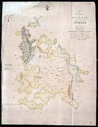 Map of the plan of the Jagir (estate) of Ballabhgarh in Delhi District, surveyed by W. Brown, 1840