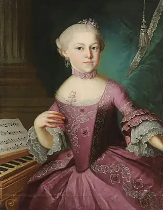 Painting of a teenage girl in an embroidered red dress