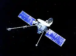 Photograph of a model of the Mariner 10 spacecraft