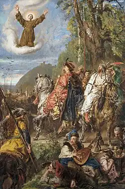 An imagined painting of " Bohdan Khmelnytsky with Tuhay Bey at Lviv", oil on canvas by Jan Matejko, 1885.