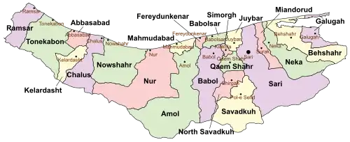 Location of Nowshahr County in&nbsp;Mazandaran&nbsp;province (center&nbsp;left,&nbsp;green)