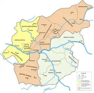 The map of the political division of Masovia between 1313 and 1345, including the Duchy of Warsaw.