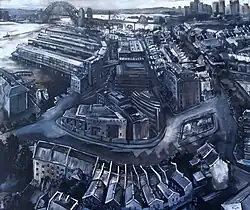 'Millers Point from top of Harbour Tower', ink acrylic gouache on paper, 120 x 131&nbsp;cm, © Jane Bennett