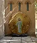 A modern sculpture of Jesus.