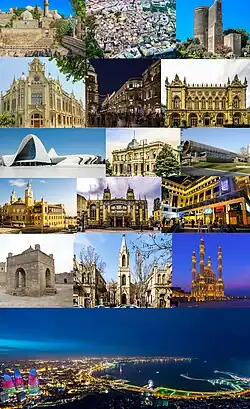 Shirvanshah's Palace; Old City; Maiden Tower; Palace of Happiness; evening in Baku; Ismailiyya Palace; Heydar Aliyev Center; National Art Museum of Azerbaijan; Azerbaijan Carpet Museum; Azerbaijan State Academic Philharmonic Hall; Azerbaijan State Academic Opera and Ballet Theater; Nizami Cinema Center; Ateshgah; Church of the Saviour; Heydar Mosque; view over city and Bay of Baku