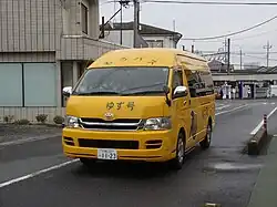A "Moro Bus" minibus near Higashi-Moro Station in August 2014