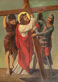 Author unknown: Jesus is helped by Simon Cyrene, oil on canvas, c. 1900, Chapel of Our Lord of the Steps of Santa Casa.