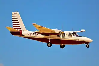 From 1958, the lighter 500 is powered by two 250–290&nbsp;hp (190–220&nbsp;kW) Lycoming O-540s or Continental IO-470s.