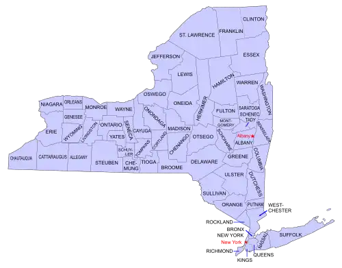 Map of the counties of New York State