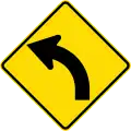 Curve between 15 and 90 degrees, to left