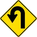 Dangerous curve greater than 120 degrees, to left