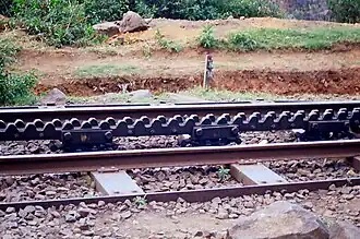Rack seen between the two rail tracks