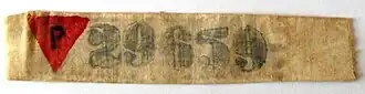 German concentration camp badge for Polish (non-Jewish) political prisoner in Stutthof. ID 29659 - Lidia Główczewska&nbsp;[pl]