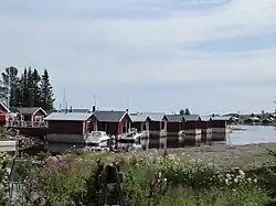 Old fishing huts at Brändöskär today used for recreation.