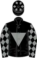 BLACK, grey inverted triangle, grey diamonds on sleeves, black cap, grey diamonds