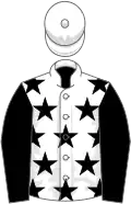White, black stars and sleeves, white cap
