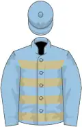Light Blue and Beige hoops, Light Blue sleeves and cap