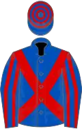 Royal Blue, Red cross belts, striped sleeves, hooped cap